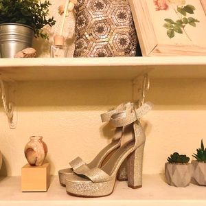 silver glitter ankle strap heels